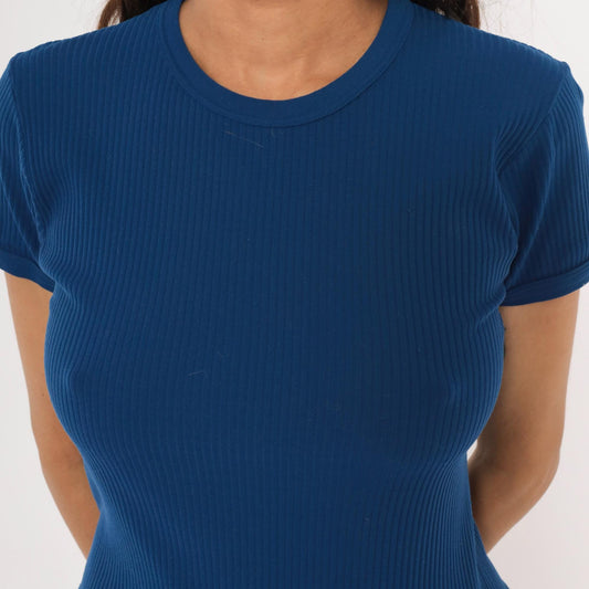 70s St Michaels Cobalt Ribbed Knit Crew Neck Tee Short Sleeve Small Medium
