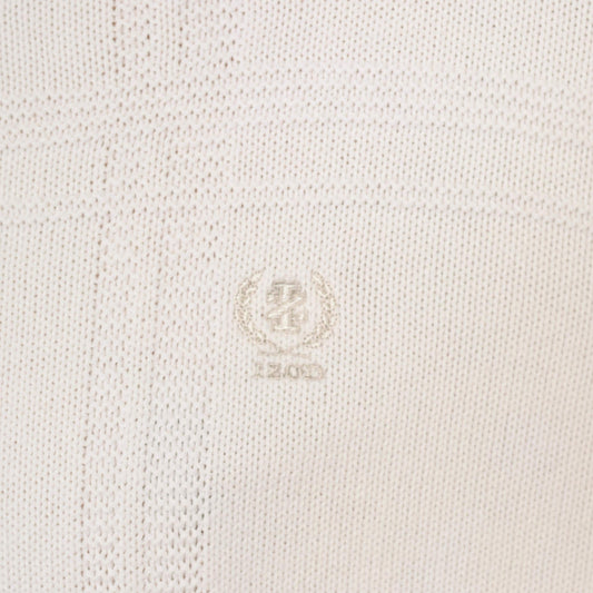 90s Izod Cotton Crewneck Sweater White Windowpane Grid Knit Large L