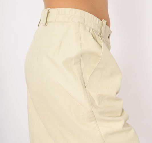 80s Masart Cream Leather Pants Pleated Front Straight Leg Mid-Rise Size 16