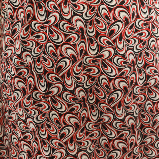 90s Psychedelic Swirl V-Neck Puff Sleeve Dress Red Black White Cotton Large L
