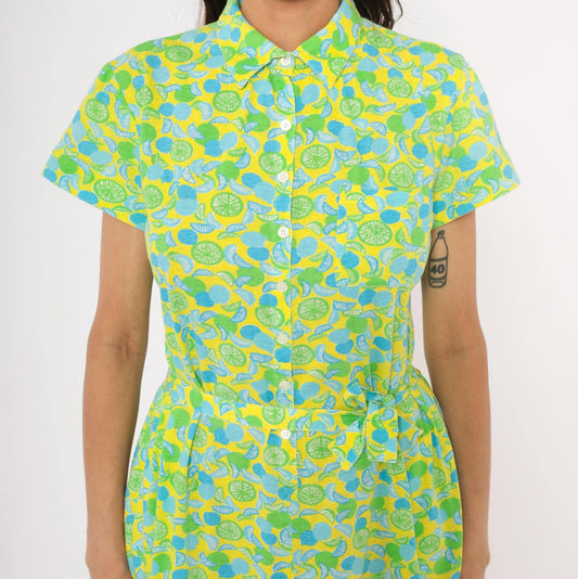The Lilly Citrus Print Shirtdress Yellow Green Blue Knee-Length Cotton Medium