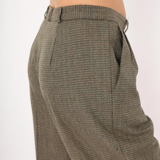 90s Requirements Houndstooth Pleated Trousers Olive High Waist Tapered Petite 8P