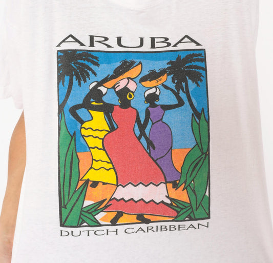 90s Aruba Paradise Island Souvenir Tee White Cotton Graphic Large L