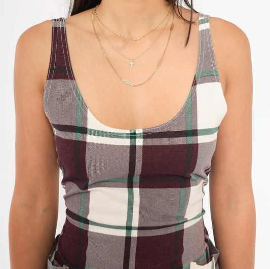 90s In Charge Plaid Mini Dress Burgundy Tartan Tank Small S