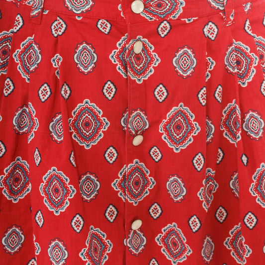 90s Liz Wear Southwestern Midi Skirt Red Medallion Print Cotton Large L