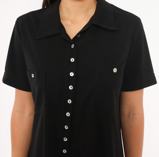 90s Jessica Howard Black Shirt Dress Button Front Collar Knee-Length Medium M