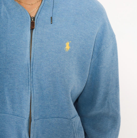 90s Polo Ralph Lauren Zip-Up Hoodie Sky Blue Cotton Medium M