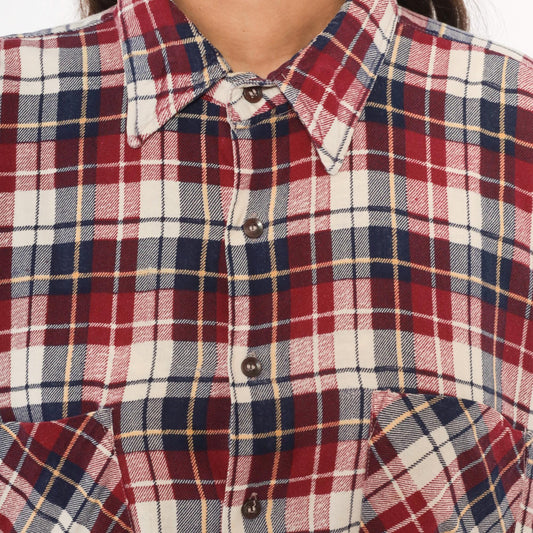 90s Dickies Flannel Shirt Red Navy Cream Plaid Cotton XL