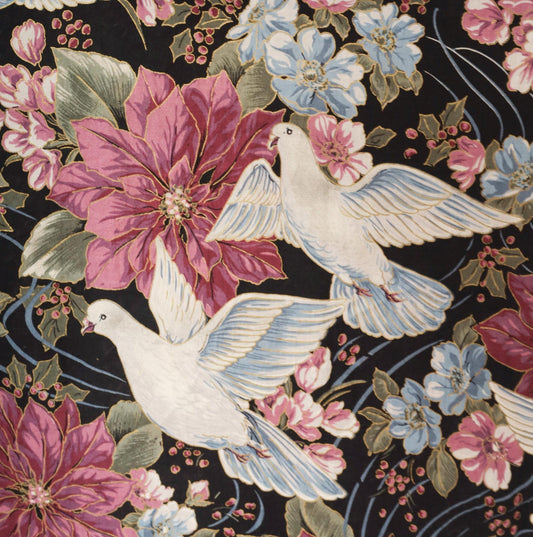 80s Navy Dove Poinsettia Maxi Skirt Cotton Floral A-Line Medium Large