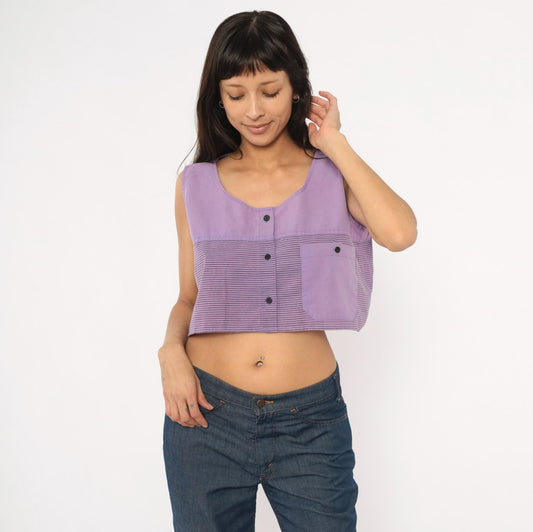 90s Award Winning Lilac Crop Top Striped Scoop Neck Sleeveless Extra Large XL