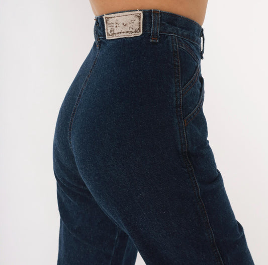 90s Rockies High Waisted Dark Wash Denim Mom Jeans Navy Tapered Leg Extra Small XS
