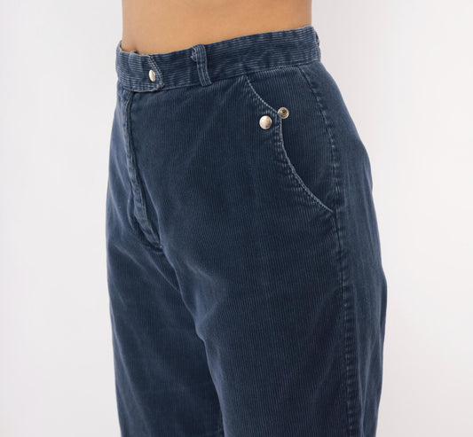 80s Tomboy Navy Corduroy Trousers High Waist Cropped Straight Leg Small