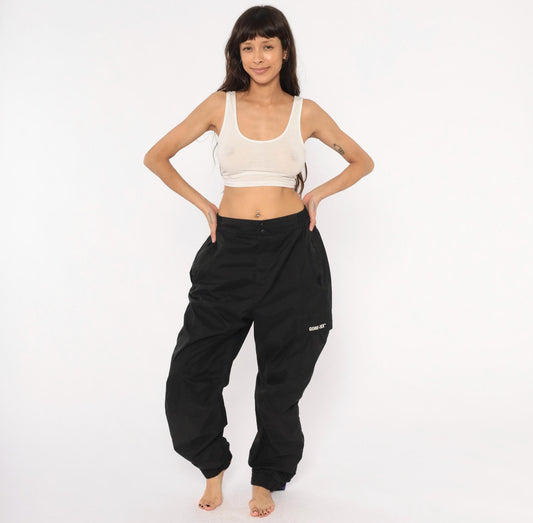 2000s Gore-Tex Black Nylon Shell Pants Cargo Pocket Snap Waist Large L