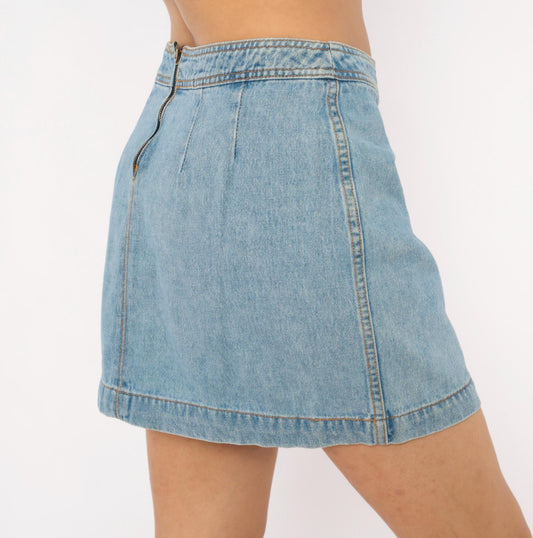 90s Exp Light Wash Denim Mini Skirt A-Line Low Rise Medium M