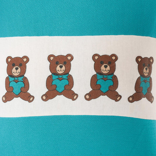 90s Teddy Bear Teal Crewneck Sweatshirt White Colorblock Raglan Medium