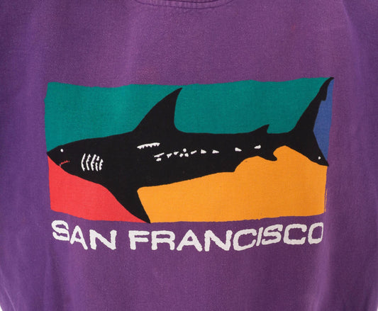90s Crazy Shirt San Francisco Shark Colorblock Sweatshirt Purple Medium