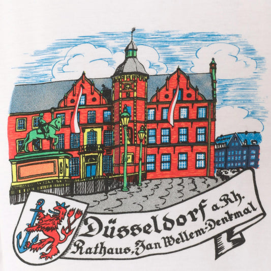 90s B & C Düsseldorf Rathaus Graphic Tee White Cotton Crew Neck Large L