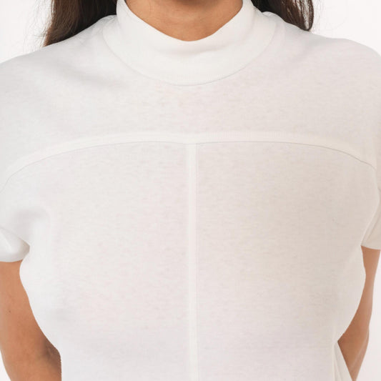 90s White Stag Mock Neck Short Sleeve Top Cream Cotton Pullover Small S