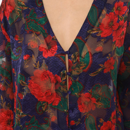 90s Victoria's Secret Sheer Kimono Robe Navy Floral Rose Print Small