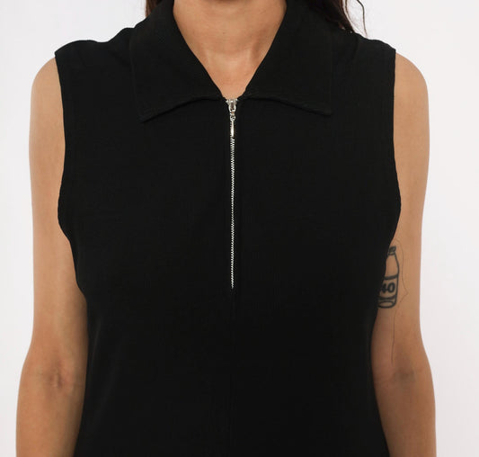 90s Ronni Nicole Black Zip Front Sleeveless Dress Knee-Length Large L
