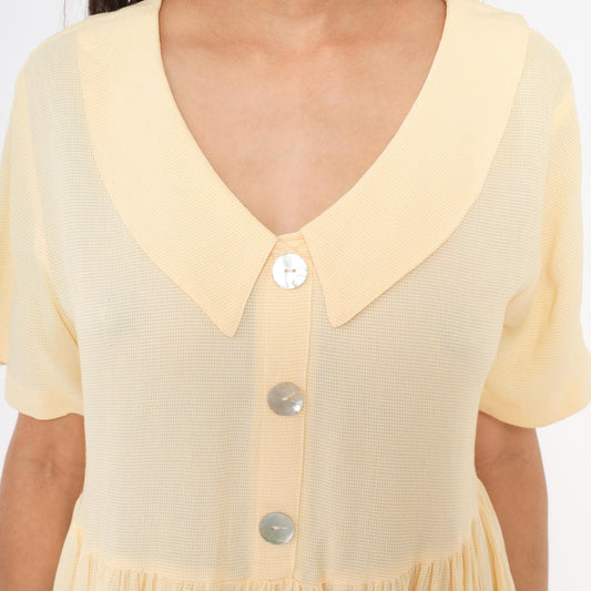 90s Dressing Clio Yellow Gingham Midi Dress Peter Pan Collar Petite Medium
