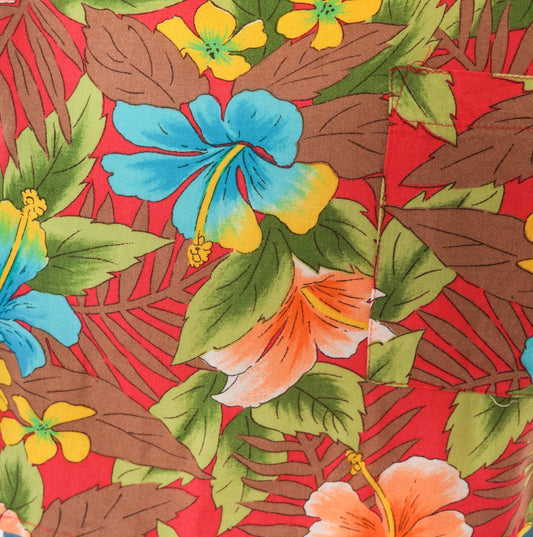 90s California Krush Tropical Hibiscus Crop Top Red Blue Green Medium M