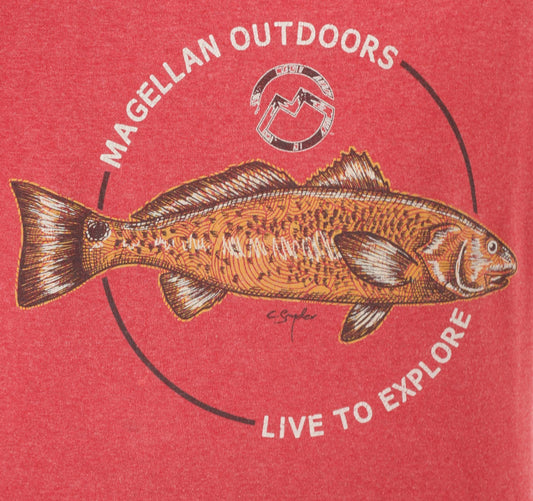 Y2K Magellan Outdoors Fish Graphic Tee Coral Cotton Crew Neck Medium