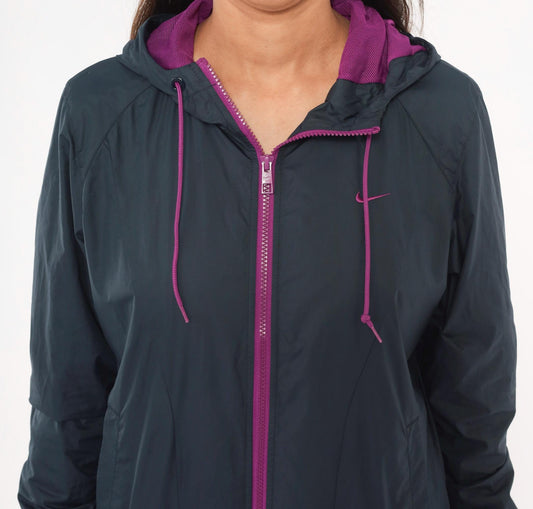 Nike Athletic Dept 2000s Windbreaker Charcoal Grey Purple Hood Medium M