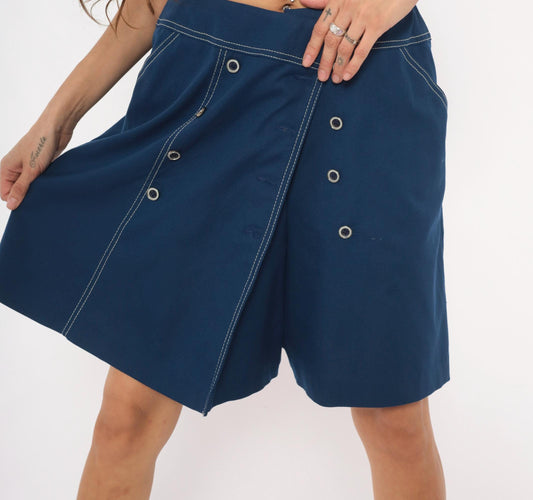 70s White Stag Navy Skort Double Breasted Wrap Shorts Sailor Medium M