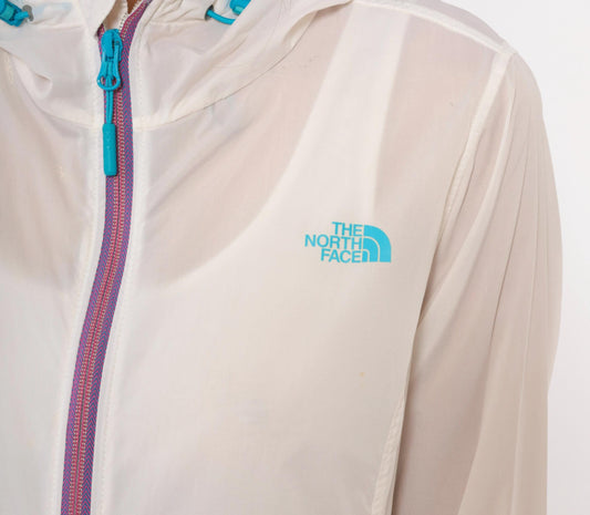 Y2K The North Face Sheer Windbreaker Hooded Jacket White Teal Large L