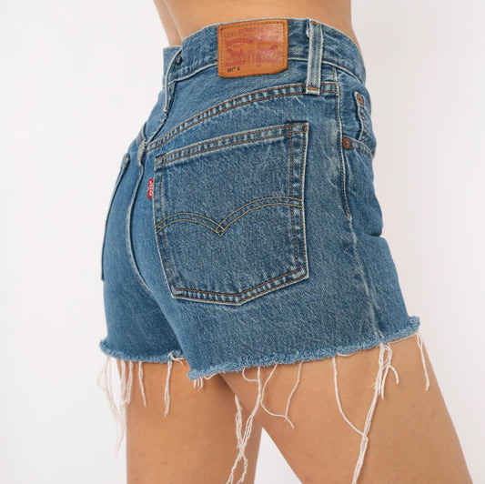 Levi's 501 Cutoff Shorts Blue Denim Button Fly High Rise Small
