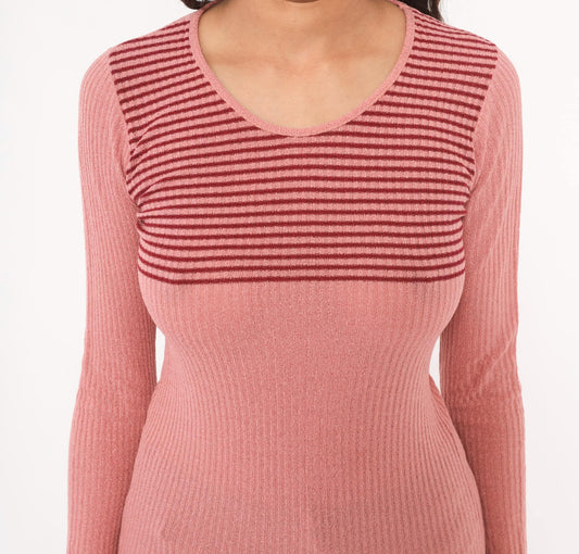 70s Marbella Knits Rose Pink Striped Ribbed Pullover Sweater Small