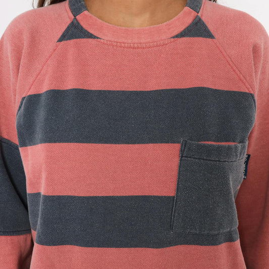 90s Saturdays Pink Navy Striped Rugby Sweatshirt Raglan Sleeve Medium