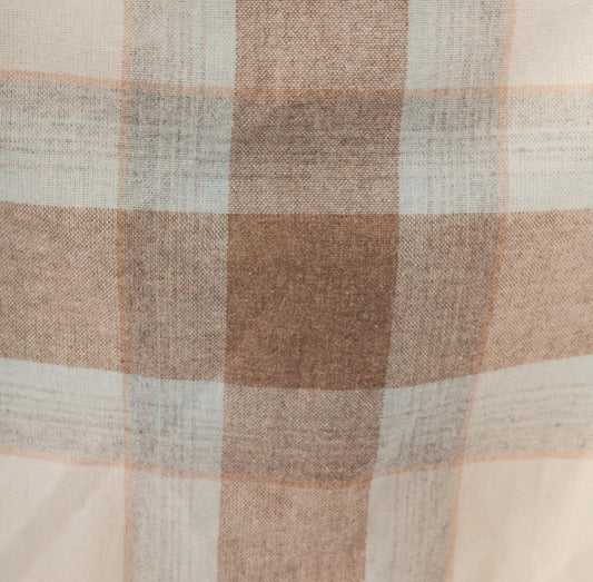 80s Wool Blend Plaid Midi Skirt Tan Cream Powder Blue Pleated Medium M