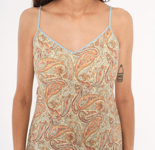 Y2K J.Crew Paisley Slip Dress Cream Orange Spaghetti Strap Knee-Length Small