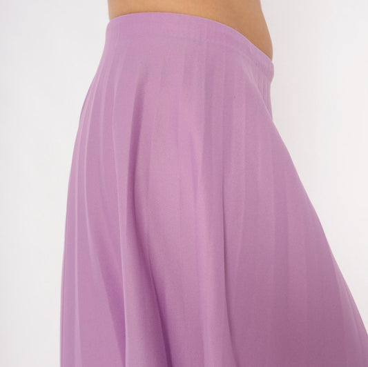 70s Lilac Pleated A-Line Skirt Purple Swing Elastic Waist Medium Large