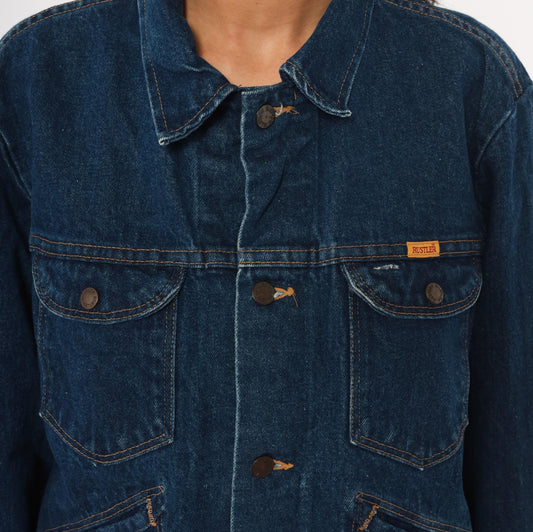 80s Rustler Dark Wash Denim Jacket Cotton Pointed Collar Medium