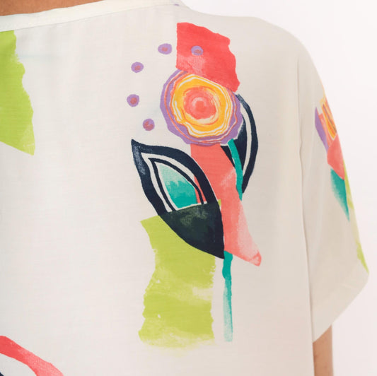 90s Watercolor Floral Two Piece Set Button Blouse Shorts White Pink Coral Extra Large XL