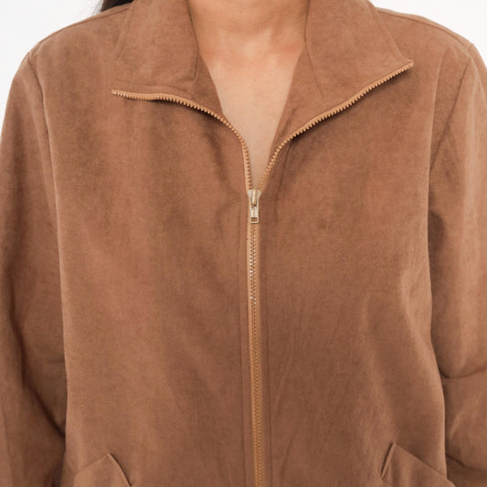 80s Blair Tan Faux Suede Bomber Jacket Zip Harrington Collar Medium
