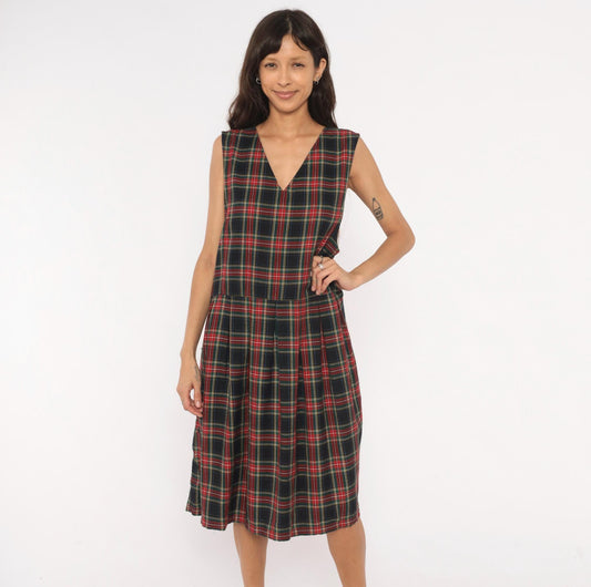 90s Baxter & Wells Plaid Jumper Dress Navy Red Green Tartan Large L