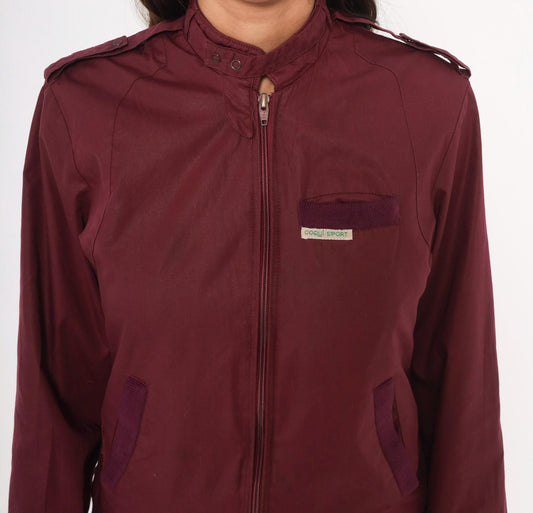 80s Coqui Sport Burgundy Bomber Jacket Ribbed Knit Epaulette Extra Small XS