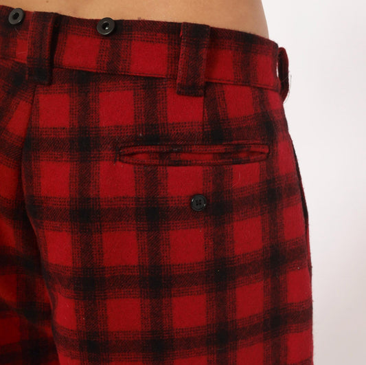 Woolrich Buffalo Plaid Wool Pants 80s Red Black Straight Leg Extra Large XL