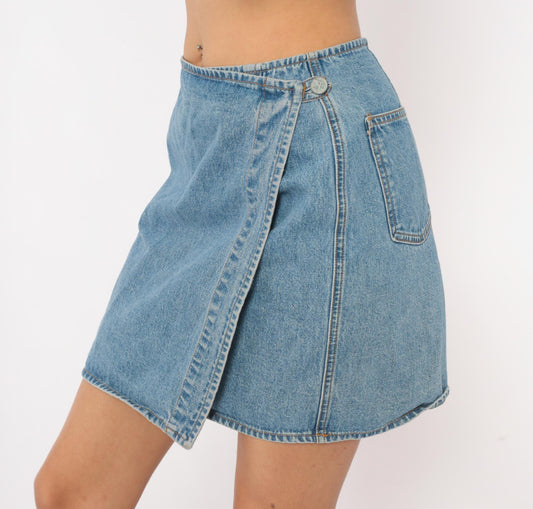 90s Calvin Klein Denim Mini Skirt Light Wash Blue A-Line Small S