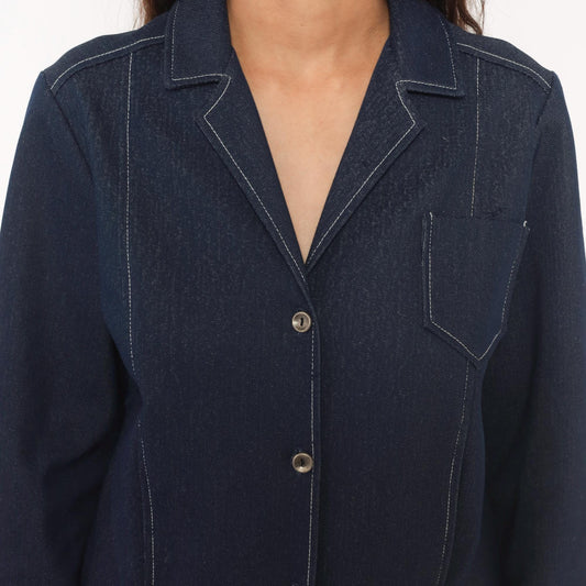 70s KokoKnits Denim Jacket Navy Snap Button Blazer Medium