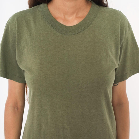 80s Olive Green Cotton Crew Neck Tee Blank Plain Unisex Medium