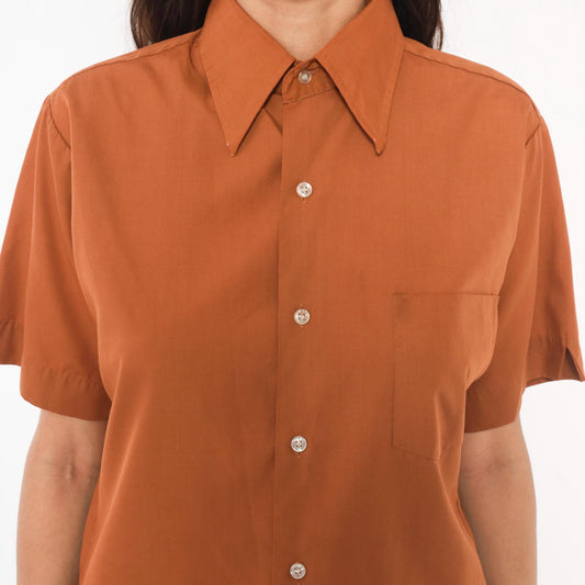 70s Fleetline Rust Button-Up Shirt Pointed Collar Short Sleeve Small