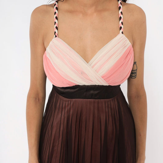 Y2K Alyn Paige Pink Babydoll Dress Braided Strap Satin Bow Medium M