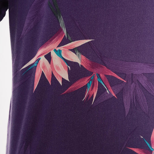 90s Hutspah Purple Hawaiian Shirt Bird Of Paradise Floral Camp Collar Medium M