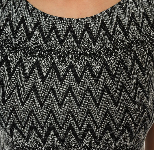 90s Black Grey Chevron Zigzag Metallic Knit Tank Medium M