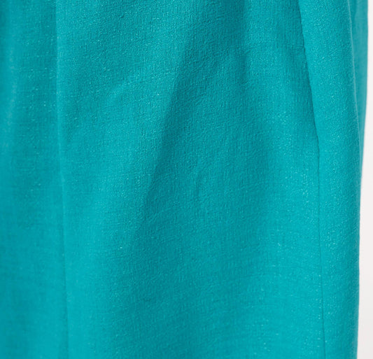80s Teal Box Pleat Midi Skirt Turquoise A-Line Waistband Zip Large L